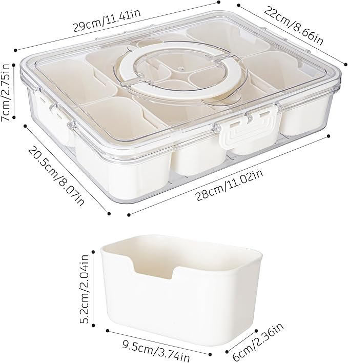 Divided Serving Tray with Lid and Handle - Snackle Box Charcuterie Container for Portable Snack Platters - Clear Organizer for Candy, Fruits, Nuts, Snacks - Perfect for Party, Entertaining