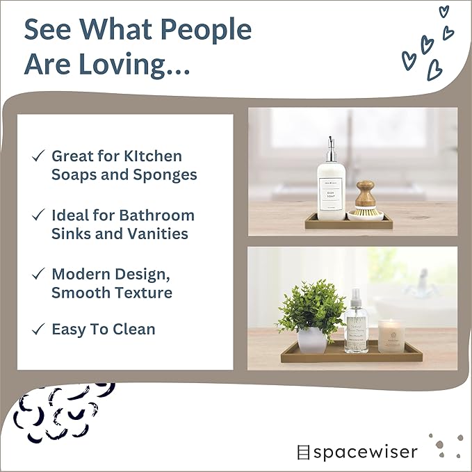Spacewiser Countertop and Vanity Tray - 2 PC (11” and 7”) Shatterproof Silicone Kitchen and Bathroom Trays for Counter, Kitchen Soap Dispenser Tray, Vanity Trays for Bathroom, Perfume Key Tray