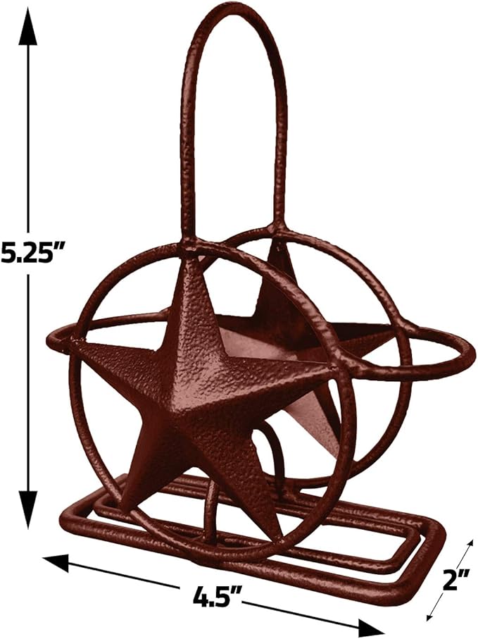 Brown Rustic Texas Star Paper Towel Holder, Napkin Holder, Salt and Pepper Shakers Holder, Country Farmhouse Iron Kitchen Counter Accessory Set Holders (Salt & Pepper Shaker Holder)