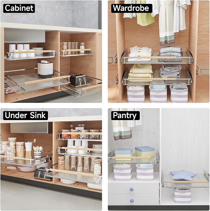 1Pack Expandable Pull Out Cabinet Organizer, Slide Out Drawers for Kitchen Cabinets, Heavy Duty Drawer Slides for Home Kitchen Pantry Cupboard Pots Pans, Adjustable Width 23.2"~39.9" W x 22.5''D