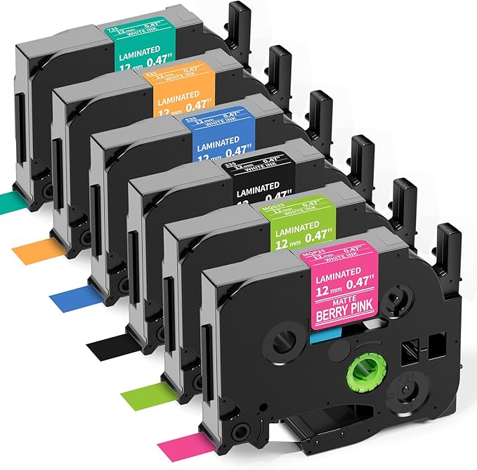 Labelife 6-Pack Replace Brother P Touch Label Tape, TZe TZ Tape 12mm 0.47 Laminated Color Label Maker Tape for Brother PT-D210 PT-H110 PT-D220 PT-D400, White on Pink/Lime Green/Orange/Blue/Green/Black