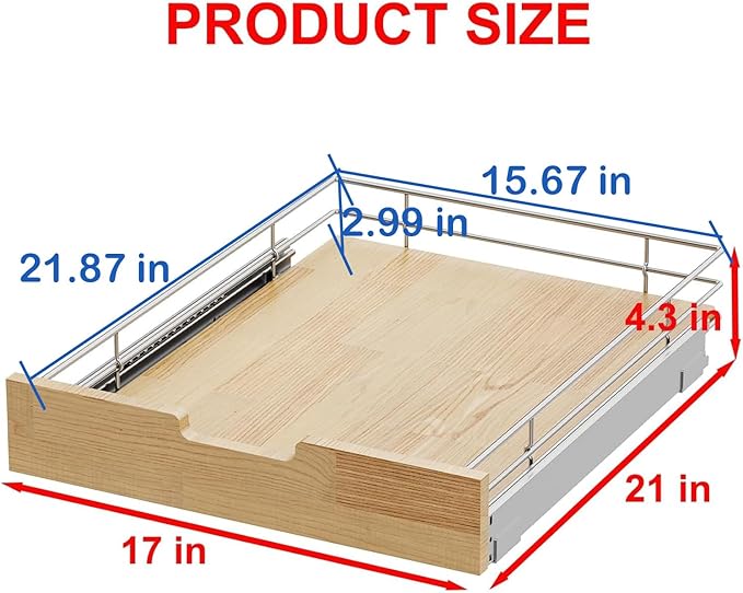 Sikarou Pull Out Cabinet Organizer,Heavy-Duty Slide Out Shelf, Wood And Wire Basket, Pull Out Drawer for for Kitchen Under Sink Space, Pantry, Bathroom (17 * 21 WM)