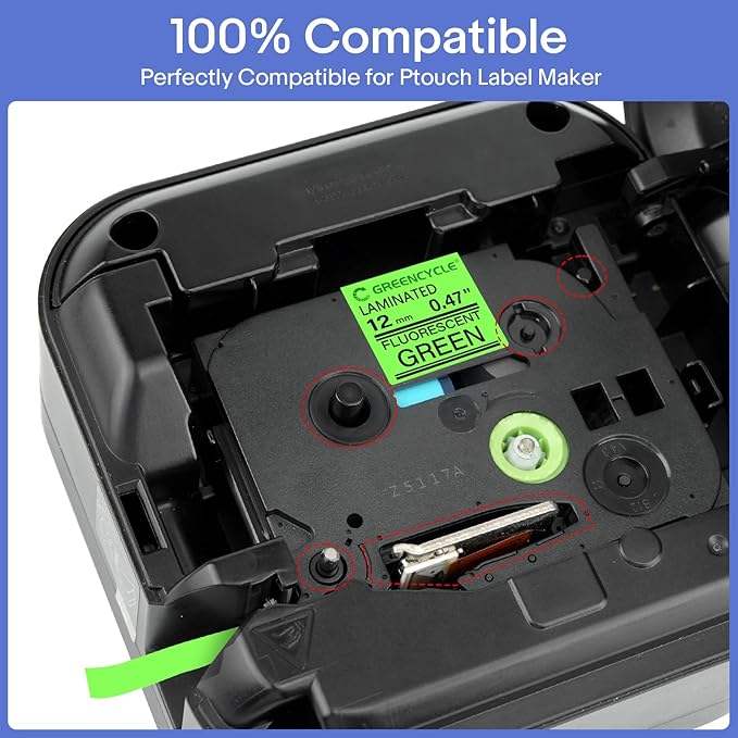 GREENCYCLE Compatible for TZ TZE D31 TZe-D31 AZE D31 0.47 Inch 1/2" Black on Fluorescent Green Laminated Label Tape 12mm x 5m for PTD210 D400AD D600 PTH100 PTH110 PT1290 PT-1230PC, 3 Pack