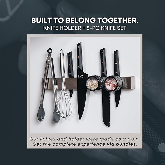 NOVAWARE Double Capacity 24" Magnetic Knife Holder - Stainless Steel, Modern Style - Safe, Patented Design - Holds Over 25 Knives & Utensils - Kitchen Use