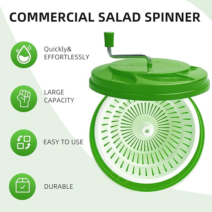 Wutfly 5 Gallon Commercial Salad Spinner and Dryer, Large Manual Vegetable Washer & Greens Dryer with Drain Tube, Heavy-Duty & FDA Listed for Restaurant, Home, Farm Use