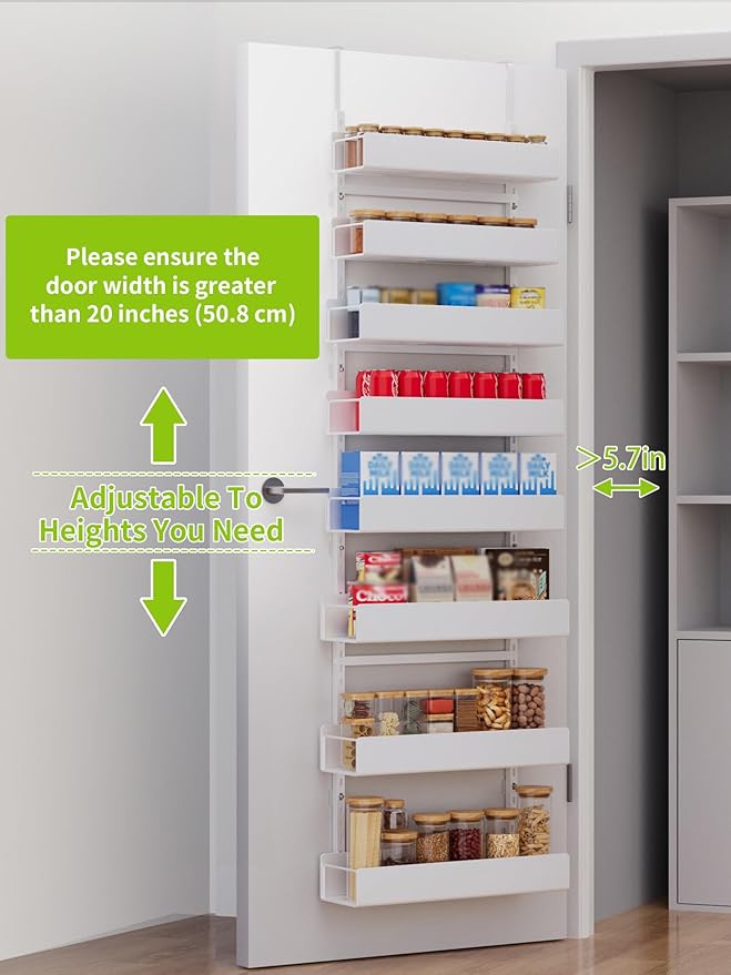 8-Tier Over the Door Pantry Organizer, Pantry Organization and Storage, Hanging Door Spice Rack Metal Shelving, Home & Kitchen Bedroom Bathroom, White
