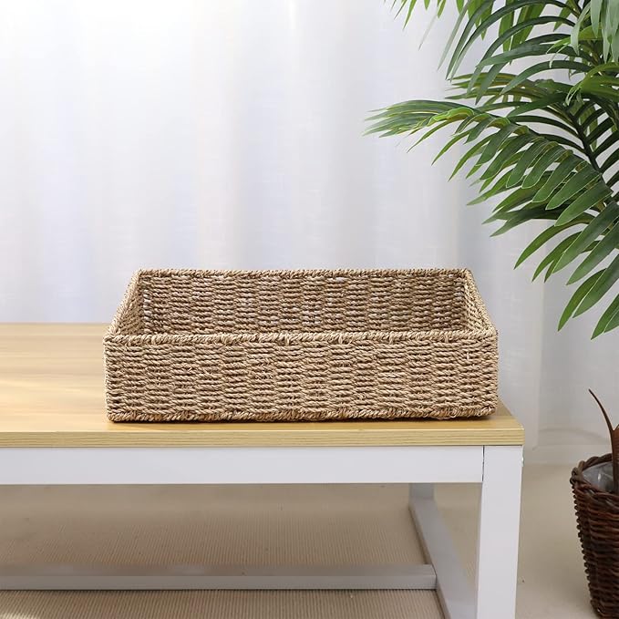 YAHUAN Seagrass Storage Basket, Trapezoid Organizing Bin for Shelves, Pantry, Closet and Home Decor