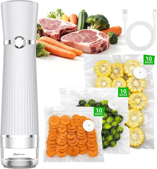 Vacuum Sealer for Food, Handheld Saver Compact Vacuum Sealer Machine with 30 Reusable Bags for 10X Preservation & Fresh