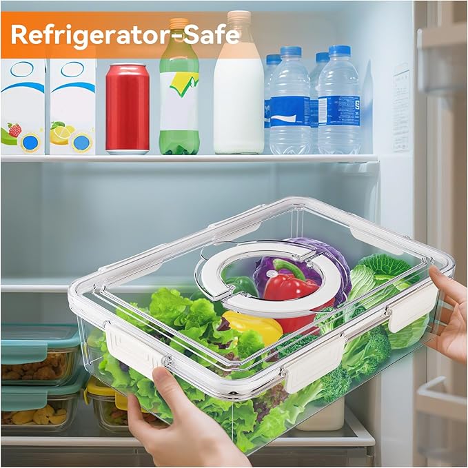 Divided Serving Tray with Lid & Handle, 4 Compartment Removable Snack Box, Kitchen Organizers and Storage, Snackle Box Container, BPA-Free Fruit Storage Container for Berry, Snack, Candy, Nuts…
