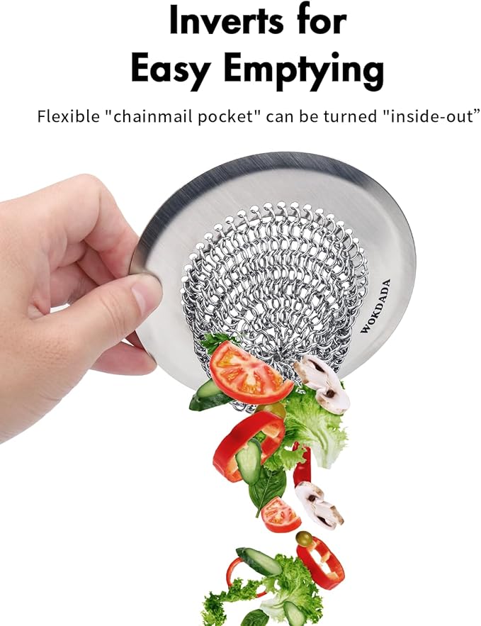 Revolutionary Kitchen Sink Drain Strainer/Patented Reversible Chain Mesh, Effortless Cleaning & Debris Catcher, Large Capacity, No Clog, 304 Stainless Steel & Rust-Proof/Handmade