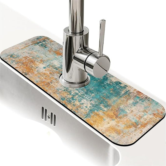 Kitchen Sink Splash Guard，Teal orange modern abstract Faucet Mat Sink Gadgets-Super Absorbent Fast Drying Mat Drip Catcher for Kitchen, Bathroom,Sink Mat, Dish Drying Mat, Bathroom(15" X 5.5" )