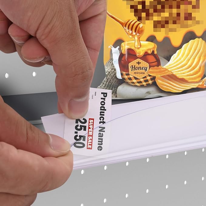 Pro Painter Shelf Label Strips, 100 Pack, 1.25'H, Clear Plastic Front/White Back, 48' Long, Self-Adhesive, Barcode Readable