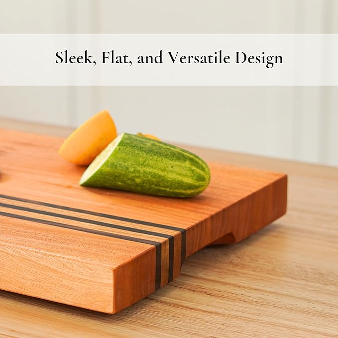 SHUMARU Mahogany Edge-Grain Cutting Board 19×12×1.6″ – Handmade in Bali with Black Sono Wood Inlays, Knife-Friendly, Non-Slip Feet & Ergonomic Handles – Luxury Gift for Chefs & Food Lovers