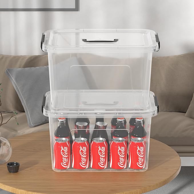 20 Quarts Plastic Storage Latches Box with Lid, Clear Latching Storage Bin, 4 Packs