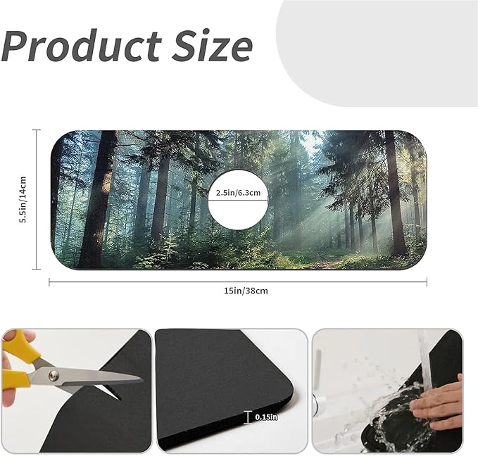 Kitchen Sink Splash Guard，sunlight through the forest Faucet Mat Sink Gadgets-Super Absorbent Fast Drying Mat Drip Catcher for Kitchen, Bathroom,Sink Mat, Dish Drying Mat, Bathroom(15" X 5.5" )