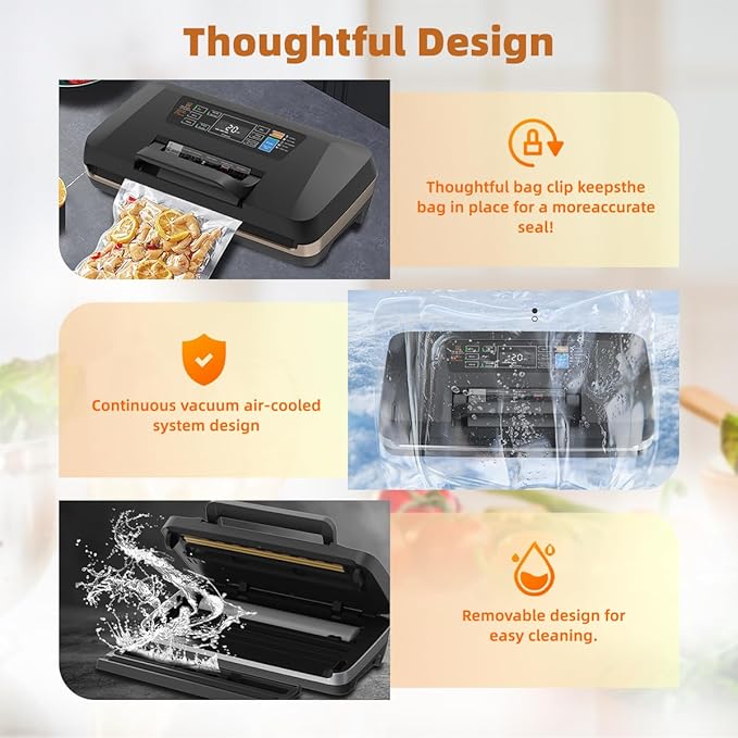WubbaLubba 95kpa Commercial Vacuum Sealer, Automatic Food Sealing Machine with Easy-Lock, Integrated Cutter & Starter Kits for Food Storage Preservation