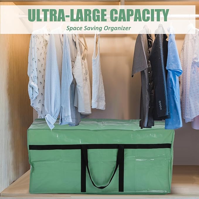 4 Pcs 66 Gallon Extra Large Moving Bags Heavy Duty Storage Bag with Strong Zipper Handle Foldable XXL Jumbo Storage Tote Packing Moving Box for College Dorm Travel Cloth Duffle (Teal)