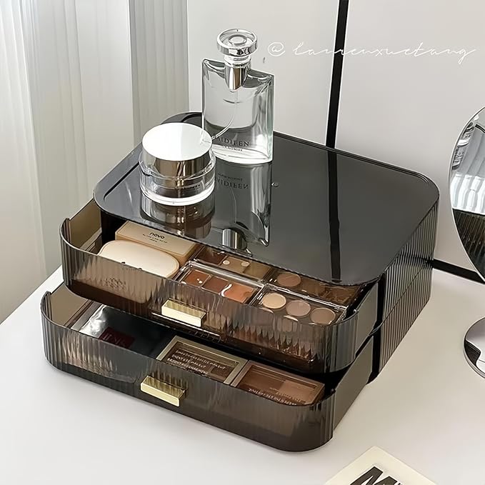 Decorcode 2 Pack Stackable Makeup Organizer with Drawers, Bathroom Storage for Eyeshadow Palettes, Cosmetics, and Beauty Supplies. Ideal for Vanity Counter, Cabinet, Entryway Table, Desk