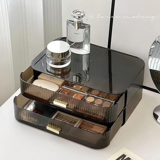 Decorcode 2 Pack Stackable Makeup Organizer with Drawers, Bathroom Storage for Eyeshadow Palettes, Cosmetics, and Beauty Supplies. Ideal for Vanity Counter, Cabinet, Entryway Table, Desk
