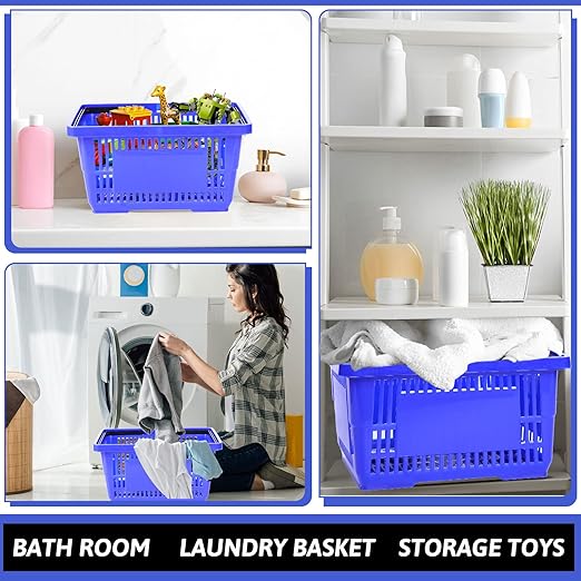 Set of 20 Blue Shopping Basket with Handles 18 L Plastic Grocery Basket 16.9 x 11.8 x 9.1 Inch Bulk Portable Hand Shopping Carts for Retail Store Supermarket Grocery Supplies