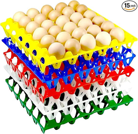 15-Pack Reusable Plastic Egg Tray Egg Crates 30-Egg Flats for Home Chicken Farmers, Stackable Egg Cartons Hold Multiple Eggs, Great for Storing, Sorting, and Shipping Eggs, Durable and Reusable