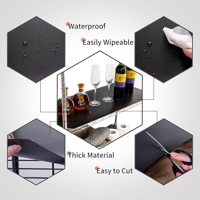 Poofzy Wire Shelf Liner 18 x 24, Set of 5 Shelf Liners for Wire Shelving Plastic Non-Adhesive for Pantry, Kitchen Cabinets (Black)