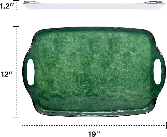 TP Large Serving Trays with Handles, 19" x 12" Melamine Serving Platters for Food, Turkey, Set of 2 Rectangular Trays for Party, Retro Green