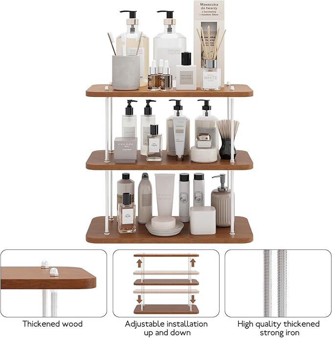 UJQSUN Bathroom Counter Organizer,Bathroom Shelf Organizers & Sink Organizer,Vanity Organizers,Storage Skincare,Makeup,Perfume,Spices,Coffee Station,for Corner,Dresser,Kitchen,Adjustable Height(3Tier)