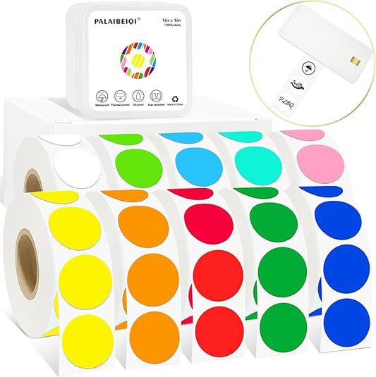 1 Inch Round Removable Thermal Sticker Labels, Color Dot Stickers, Waterproof Color Coding Sticker for Thermal Printers, Office, Retail, Home and Warehouse Organization(10 Color, 10000 Pcs)