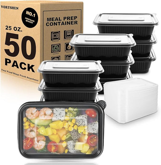 voryshen 50-Pack Meal Prep Containers, 25 Oz 1-Compartment to go Food Containers with Lids, Reusable Lunch Box |BPA Free|Stackable, Microwave/Dishwasher/Freezer Safe
