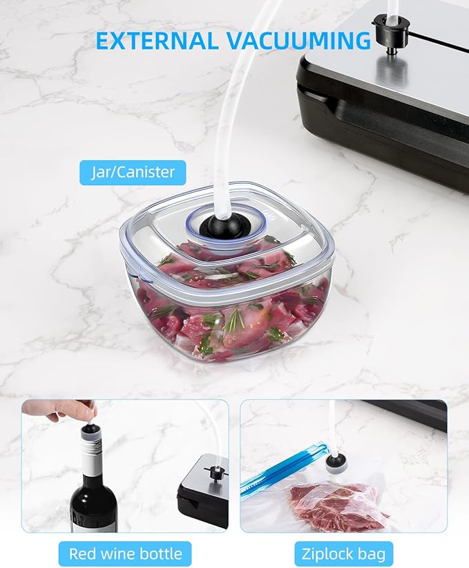 Vacuum Sealer Strong Vacuum Sealer with 6 Modes, Vacumm Sealer with Removable Drip Tray, Cutting Blade and Two Heating Wires