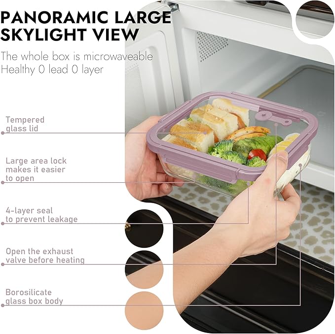 BOROHOUSE 10-Pack Glass Food Storage Containers with Tempered Lids – Borosilicate, Airtight, Oven-Safe (-4°F~950°F), BPA-Free, 4.4 & 1.6 Cup, Leak-Proof, Dishwasher Safe (Pink)