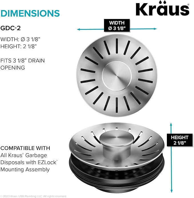 KRAUS WasteGuard Kitchen Sink Strainer/Stopper for Garbage Disposals with EZLock Mounting Assembly, GDC-2