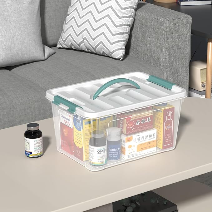 12 Quart Plastic Latching Box with Handle, Clear Storage Bin with Lid, 1 Pack