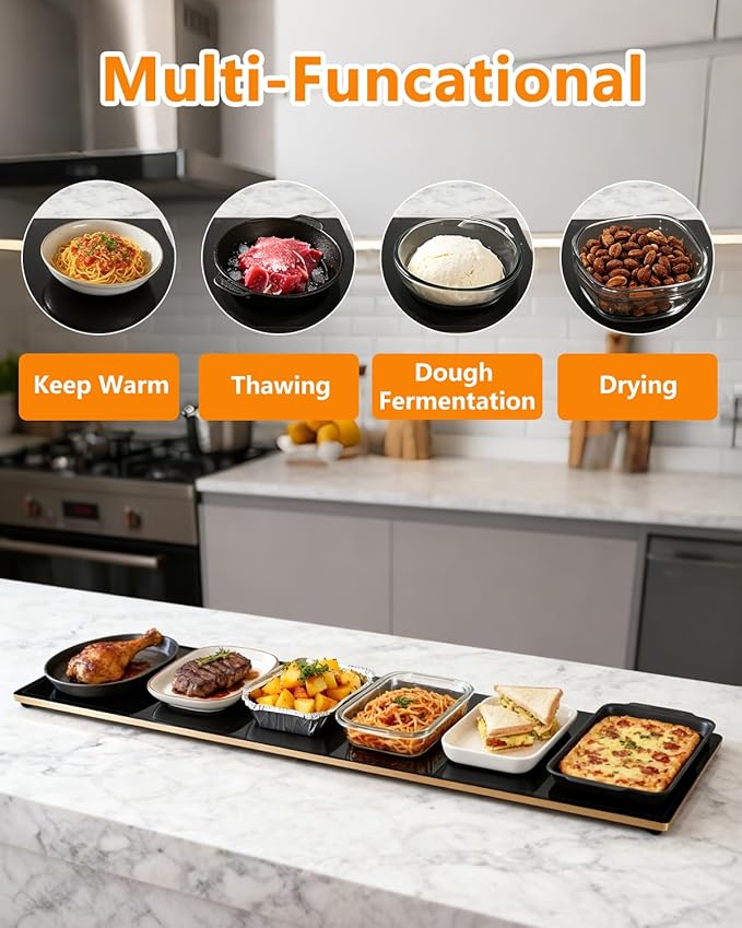 Electric Warming Tray,Extra Large Food Warming Mats with Temp-Settings & Timmer,Full Surface Heating Electric Food Warmer Mat Keep Food Warm at Buffet, Party, Sabbath, Daily Use (XXXL(47 * 14"))