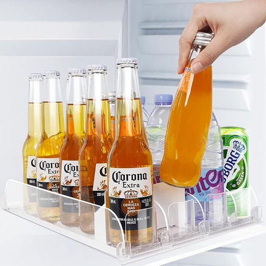 SOLY Drink Organizer for Fridge, Automatic Soda Can Dispenser with Pusher, 5-Row Refrigerator Drink Organizer Holds 25–30 Cans, 14.96" Deep