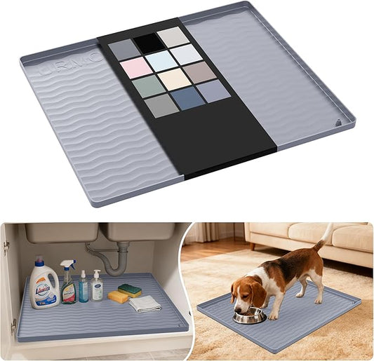 URMONA Waterproof Silicone Under Sink Mat 22'' x 19'' Shelf Liner for Kitchen and Bathroom, Cabinet and Counter Protector, Storage and Organizers, Litter Mat, Pet Cat Puppy Essentials(Light Grey)
