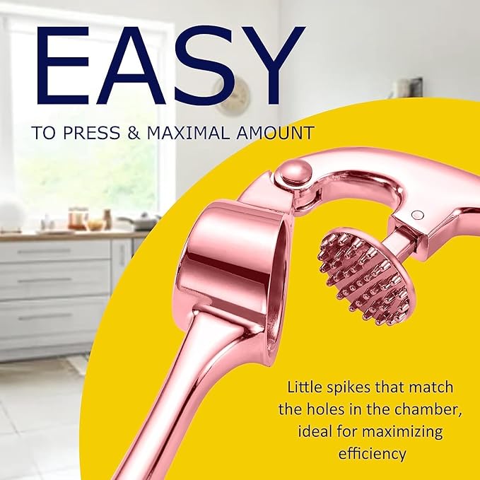 Premium Garlic Press Stainless Steel - Elevate Your Culinary Experience with Our Premium Garlic Mincer, Crusher & Peeler Set, Dishwasher Safe & Rust-proof (Rose Gold)