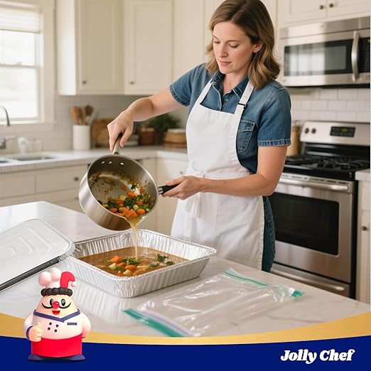 JOLLY CHEF 9x13 Aluminum Pans With Lids (25 Pack)- Disposable Foil Food Containers with Lids for Cooking, Heating, Storing, Prepping Food- Thanksgiving, Christmas, Parties