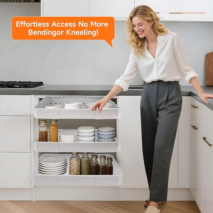 Pull out Cabinet Organizer,Adjustable Width (14"-19") and Depth (17"-24") Expandable,No Drill Slide out Drawers for Kitchen,Pantry,Adhesive Roll out Shelves,for Cabinets Without Lip
