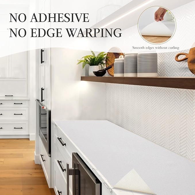 Beautysaid Shelf and Drawer Liner for Kitchen Cabinet, Non Adhesive Non Slip Shelf Paper Waterproof Washable Thickened for Dresser Pantry Shelve Bathroom Protector Liner(White,18 in x 30 FT)