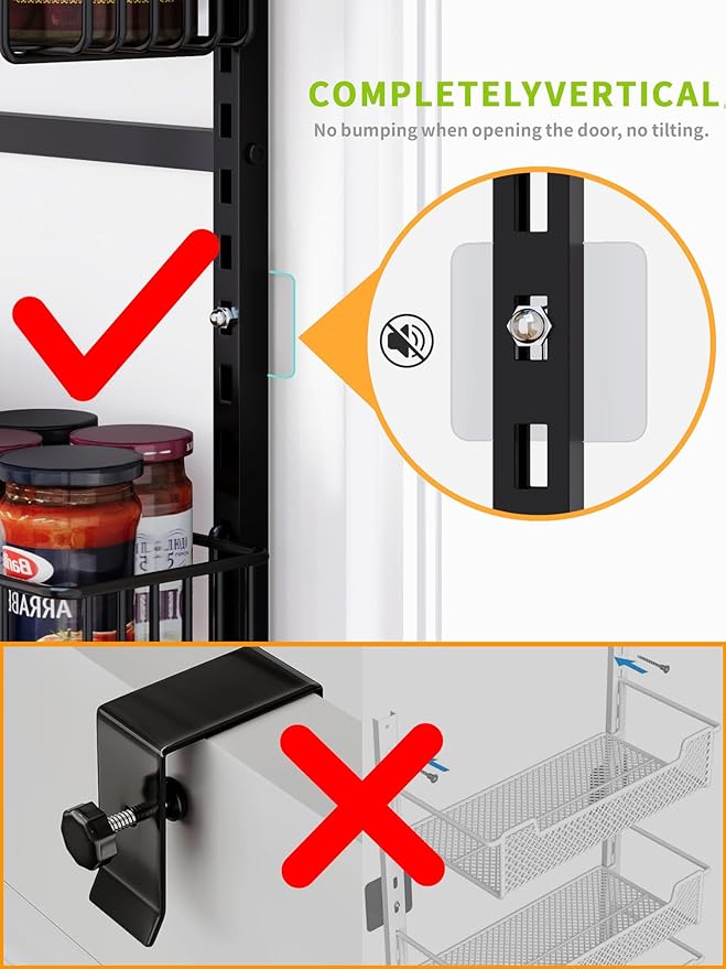 Over the Door Pantry Organizer, 8-Tier Over the Pantry Organization And Storage, Metal Hanging Spice Rack Shelves Door for Home & Kitchen, Laundry Room Bathroom, Black