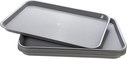 Eslite Rectangular Plastic Serving Trays,Fast Food Serving Cafeteria Trays,17"X13",Set of 6 (Grey)
