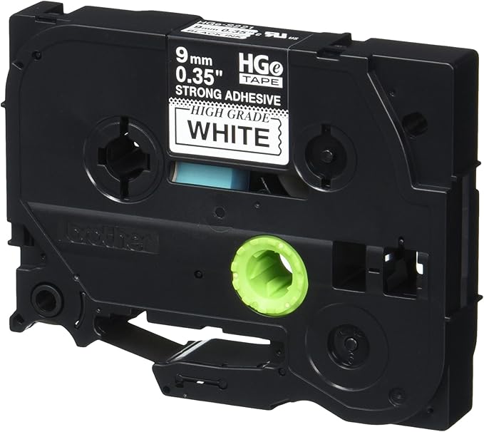 Brother Genuine P-Touch, HGE-S221 5 Pack Tape (HGES2215PK) 0.35" (9mm) x 26.2ft (8m) Extra Strength Adhesive, Black on White, Indoor/Outdoor Use, Extreme Temps, Chemical and Moisture Resistant