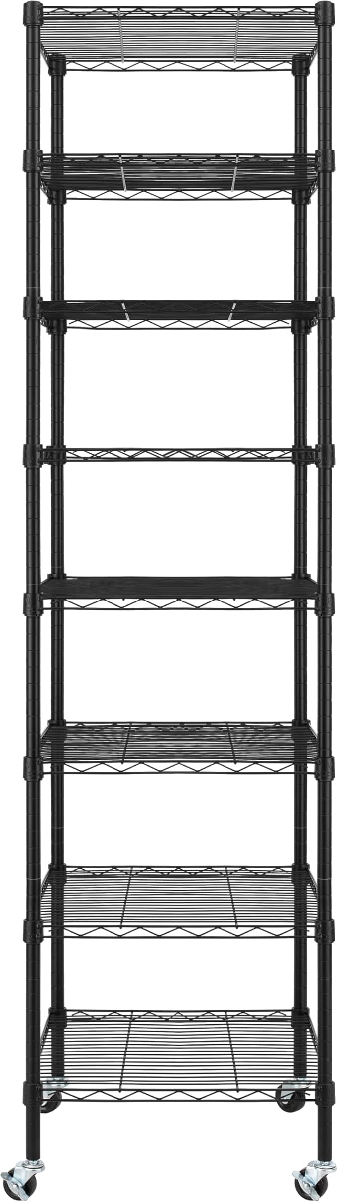 Finnhomy Heavy Duty 8 Tier Wire Shelving with Wheels 18x18x72.8-inches 8 Shelves Metal Storage Rack Thicken Steel Tube, Pantry Shelves for Storage, Adjustable Shelving Unit, NSF Certified, Black