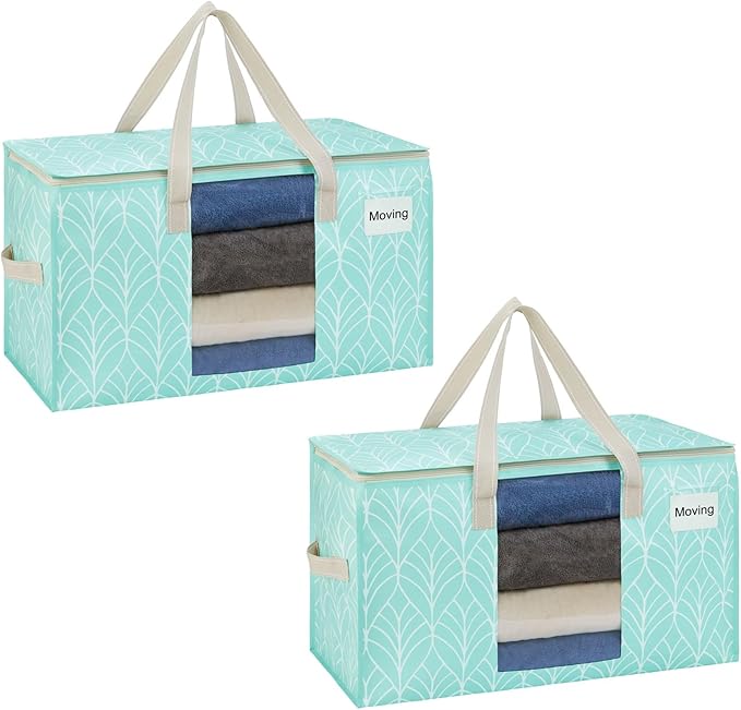 VENO 2 Pack Moving Bags, Storage Bins with lids, Packing Supplies for College, Alternative to Moving Boxes, Foldable, Heavy-Duty Tote (Evergreen, 2 Pack)