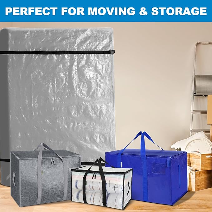 TICONN Mattress Bags for Moving, Heavy Duty Full XL Mattress Cover Storage Bag with Full-Around Handle and Adjustable Buckles (Gray, Full XL)