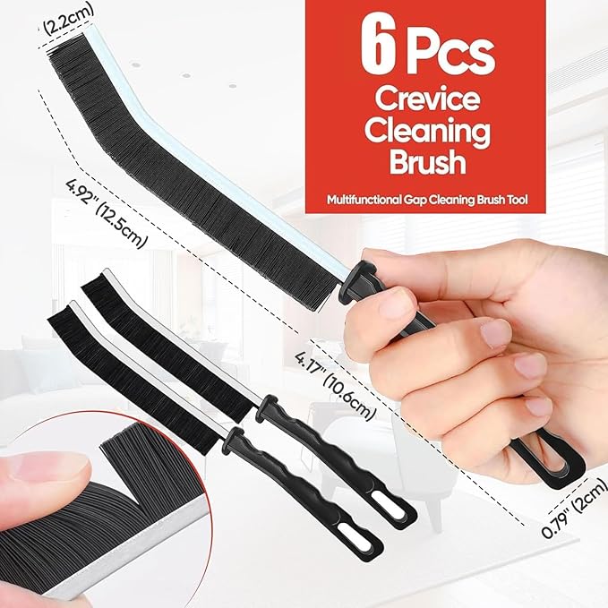 Crevice Cleaning Brush Set, Multi-Purpose Hard Bristle Brushes for Deep Cleaning Kitchen, Bathroom, Grout, Sink, Cup, Teapot, Bottle, Blender, Corners, Tight Spaces & More (6)