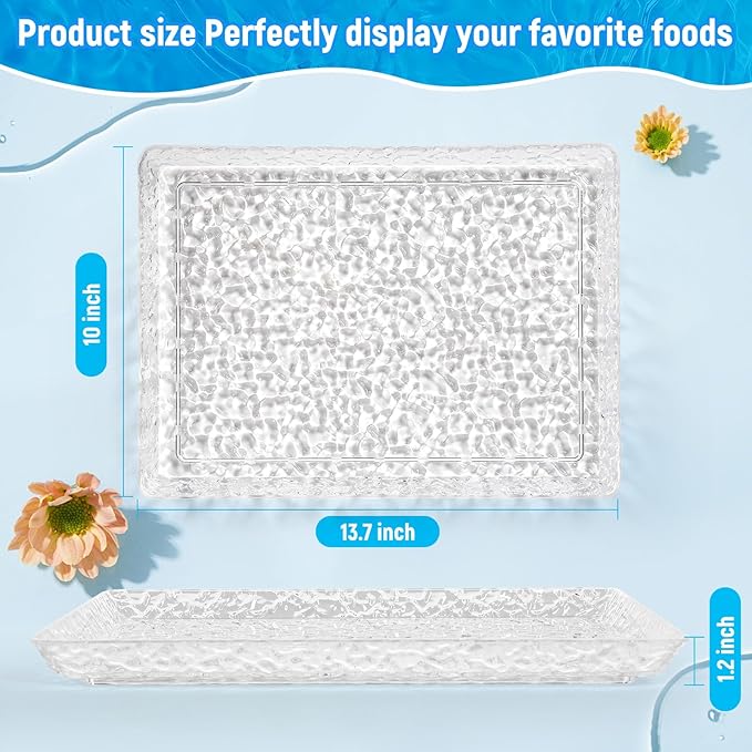GLITCHCORE Acrylic Tray Serving 4-Pack 13.7 * 10" Platter for Party Trays for Serving Food,Fruit Plastic Serving Trays,Suitable for Home Kitchen and Outdoor Dessert, Cake, and Cookie Plating.