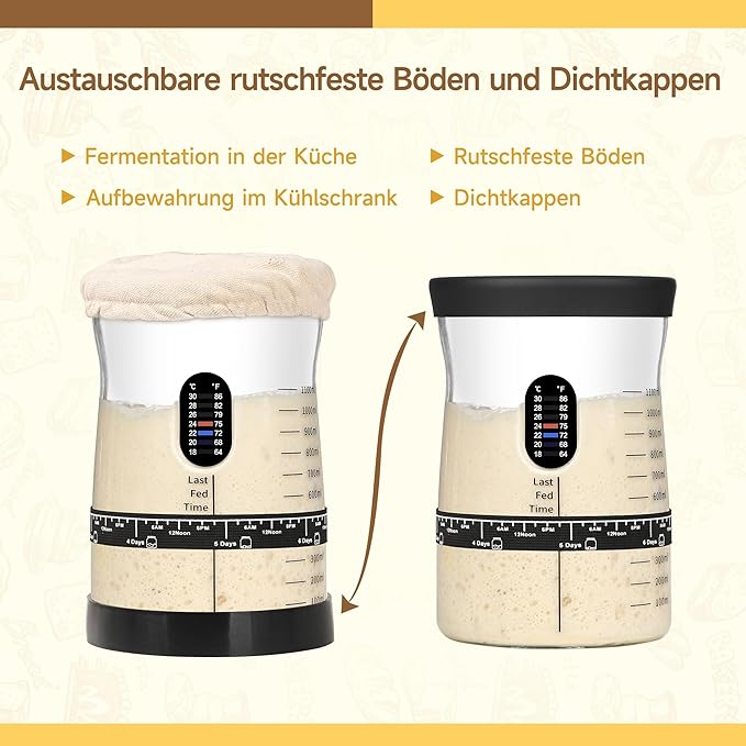 Coco Bird Pro Sourdough Starter Kit- 50oz Large Capacity Sourdough Starter Jar, 17 Flavorful Fermentation Recipes, Sourdough Bread Baking Supplies for Making Delicious Sourdough Breads(2 Sets)